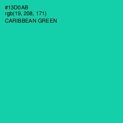 #13D0AB - Caribbean Green Color Image